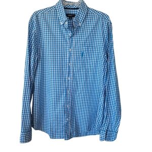 Johnnie-O Medium Shirt Gingham Blue Check Easter Brunch Mens Shirt